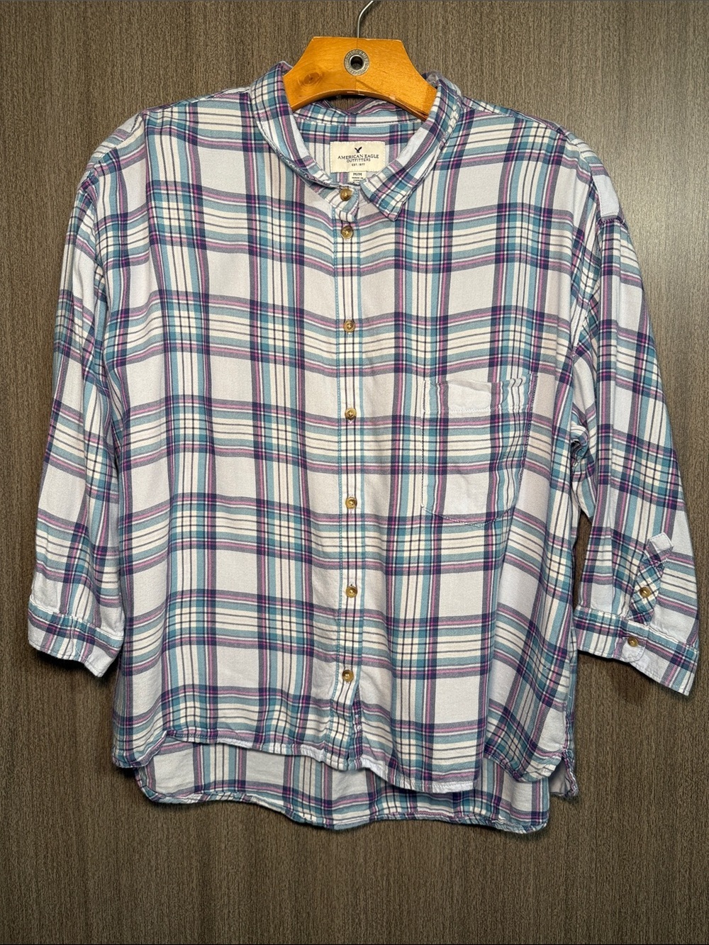 American Eagle Outfitters Women’s Light Blue Flannel 2013 Size Medium EUC